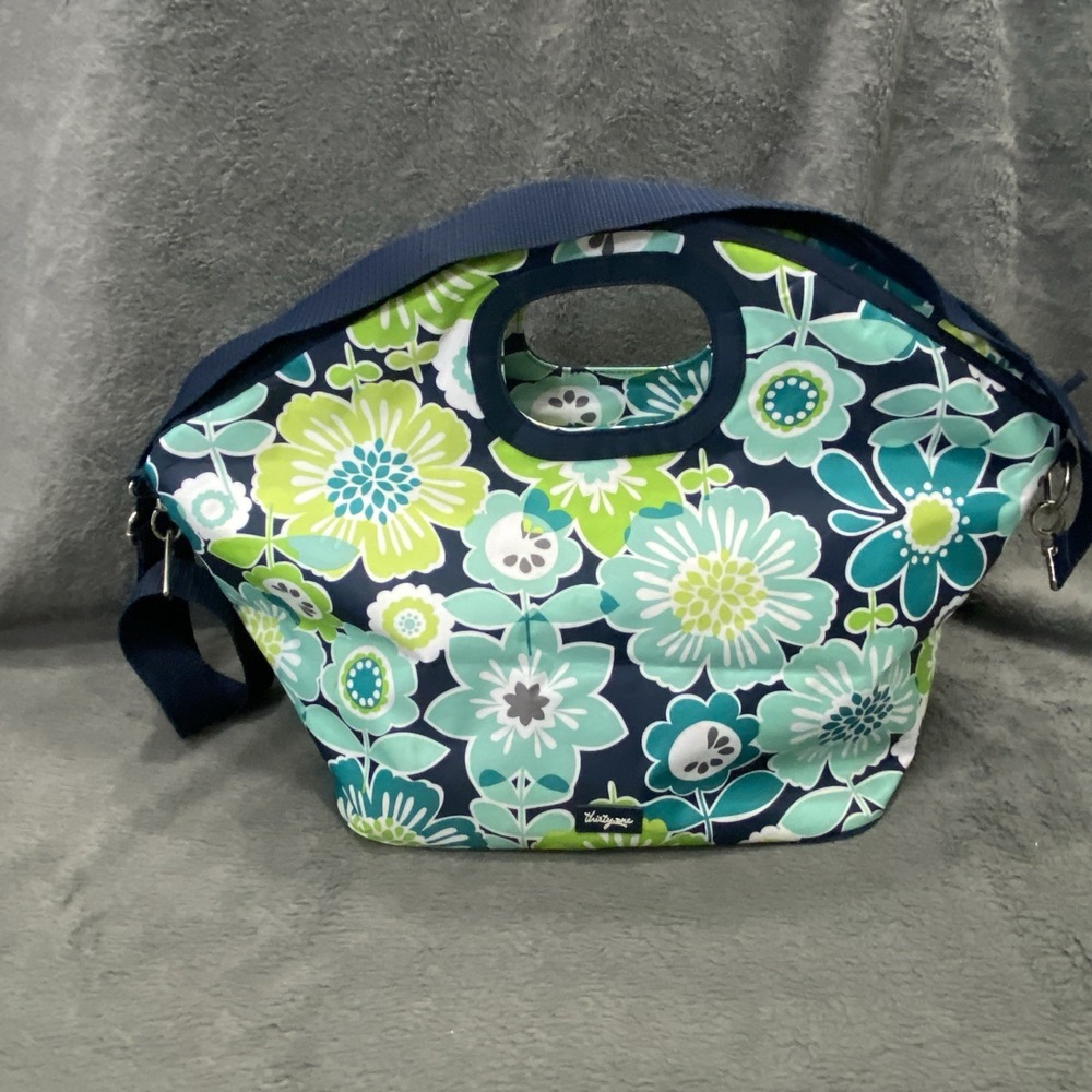 Thirty One Thermal Tote Floral Lunch Picnic Bag Cooler Blue Green 15x21x10"